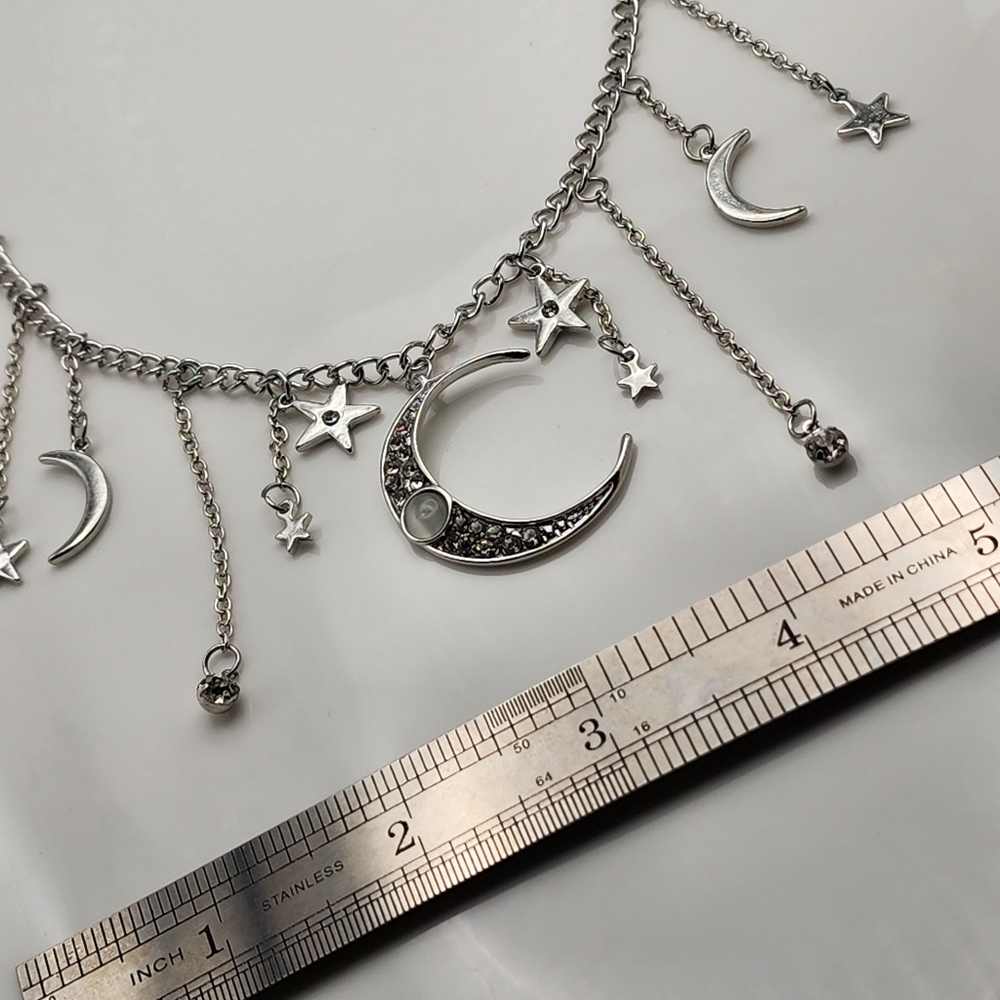 Silver Crescent Moon Star Necklace - Picture 9 of 9